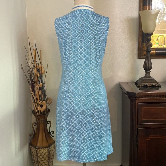 J. McLaughlin Ginny Dress Neo Diamond Quilt Crochet Sleeveless Blue Size Large - Picture 4 of 12